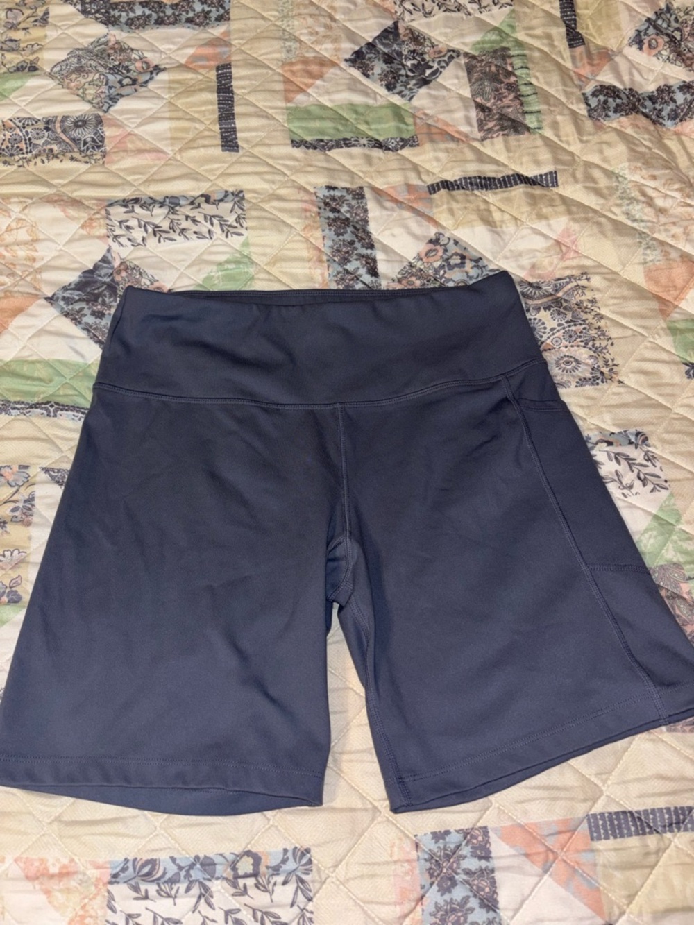 DKNY Light Blue/Grey High-Waist Bike Shorts with Side Pocket